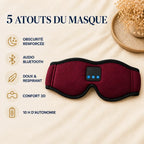 Masque de sommeil Bluetooth Noleva Burgundy : sommeil profond, audio Bluetooth, confort doux et respirant, conception 3D, 12h d'autonomie
