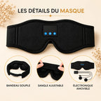 Masque de sommeil 3D Noleva noir à plat — élasticité optimale, velcro ajustable, lavable et hygiénique, Bluetooth 5.3